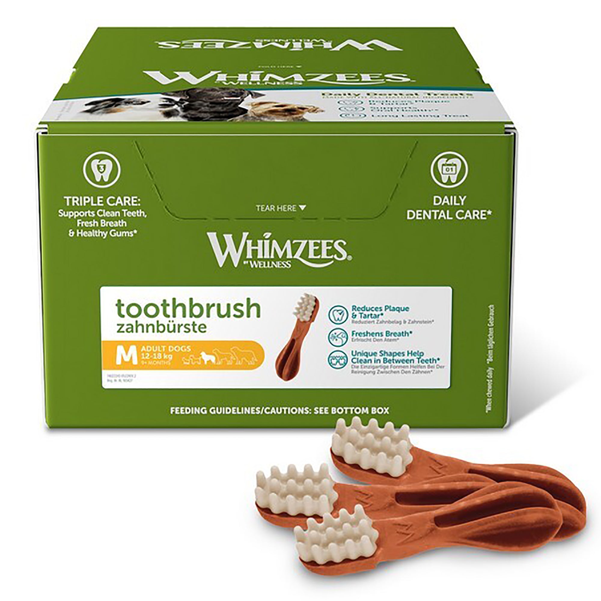 Whimzees Dental Toothbrush Medium Dog Treat - Box 75