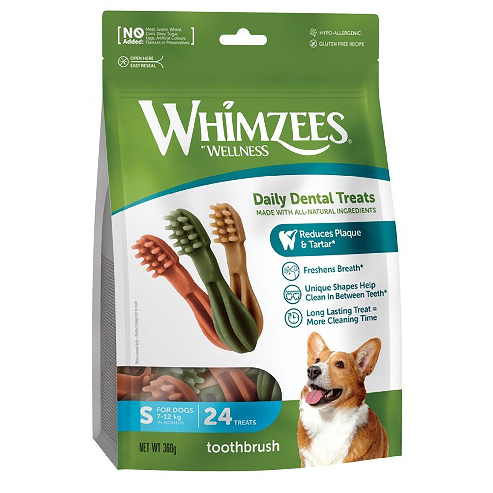 Whimzees Dental Toothbrush Small Dog Treat - 24 Pack